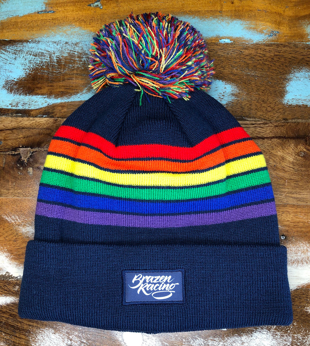 Pom Pom Beanie (Rainbow) Brazen Racing